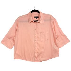J Crew 8 Cropped Buttoned Top Peach Blush Pastel Pink Beach Vaca Coastal Capsule
